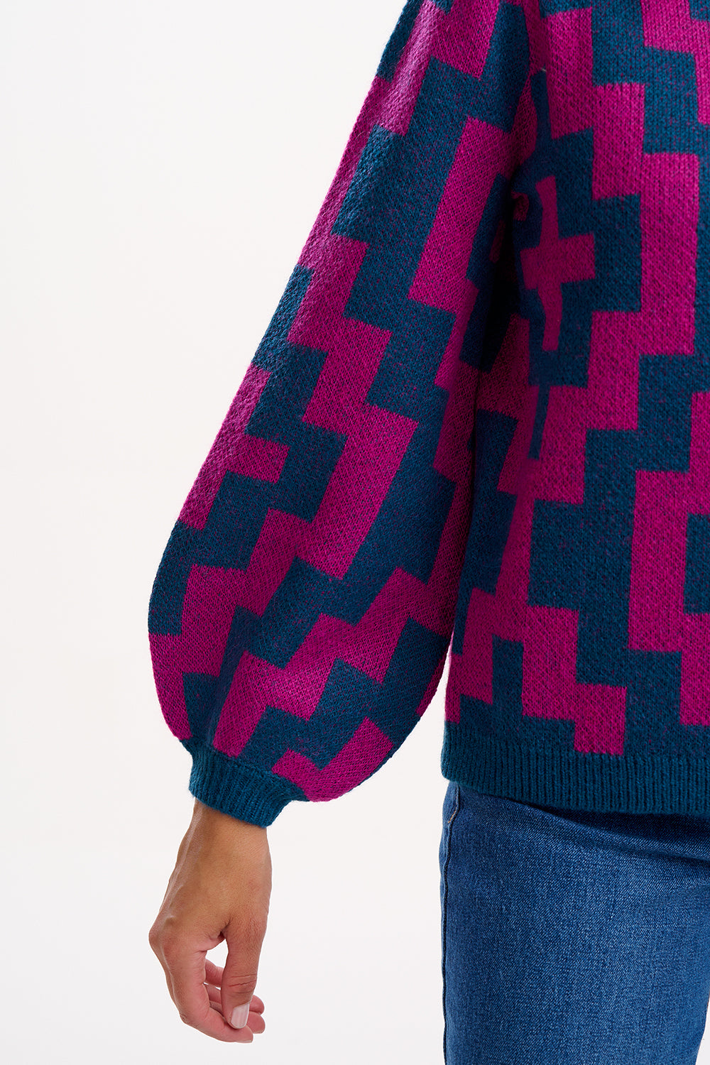 Essie Jumper | Teal & Pink Folk Diamond
