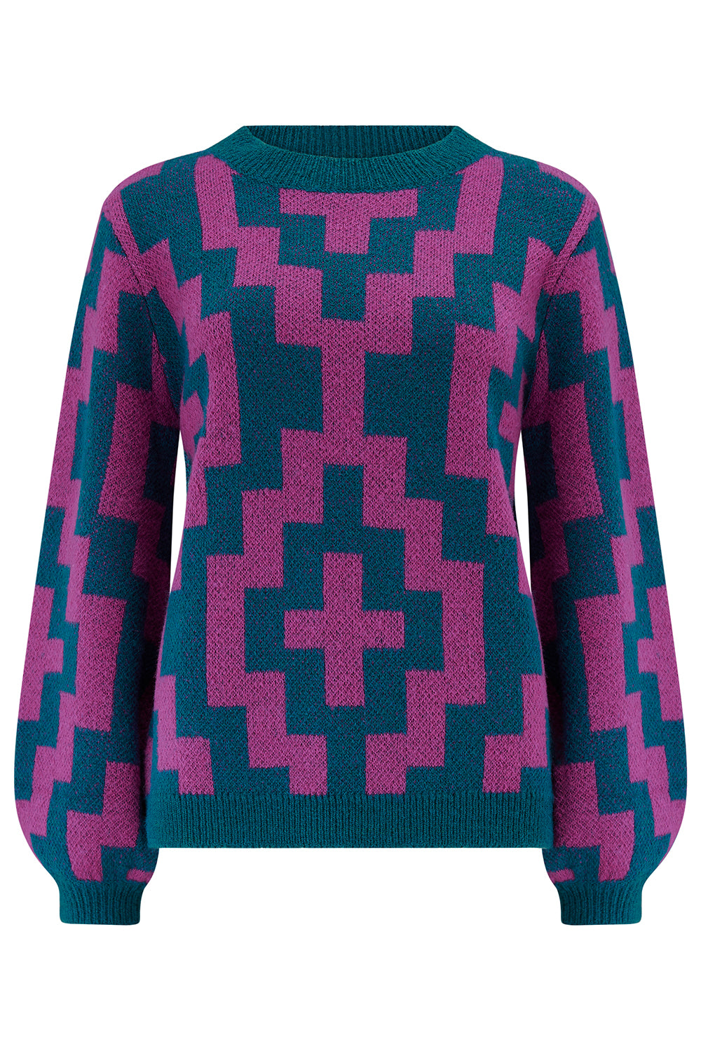 Essie Jumper | Teal & Pink Folk Diamond