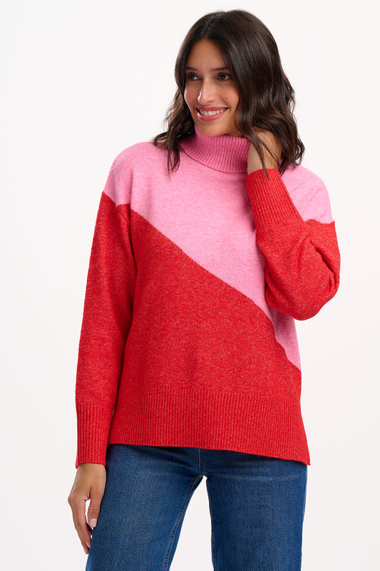 Sugarhill Brighton Winona Roll Neck Jumper | Pink & Red