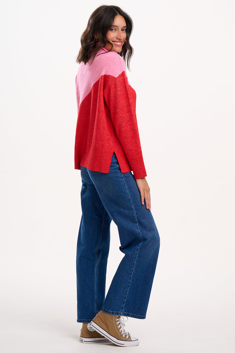 Winona Roll Neck Jumper | Pink & Red