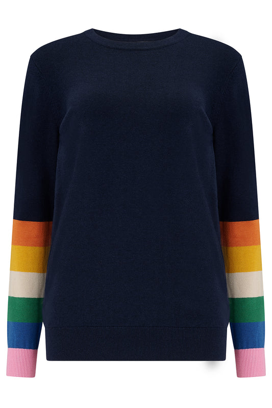 Sugarhill Rita Jumper | Navy Rainbow Stripes