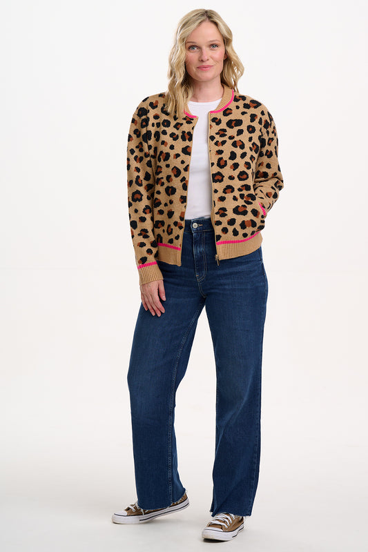 Solana Knitted Bomber | Tan & Black Natural Leopard
