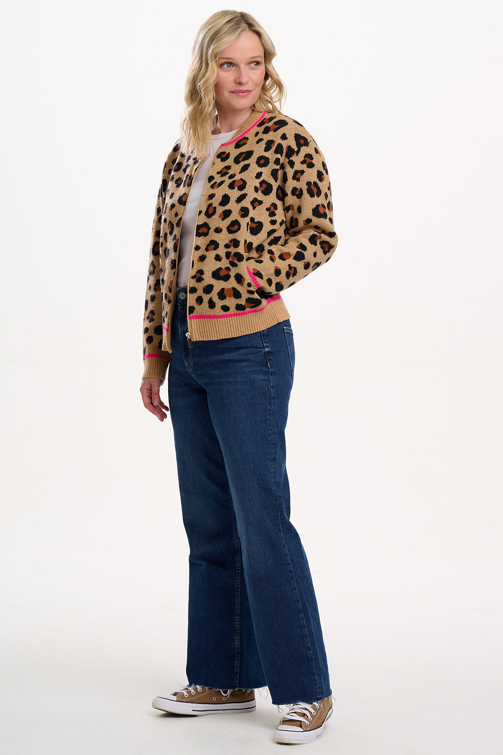 Solana Knitted Bomber | Tan & Black Natural Leopard