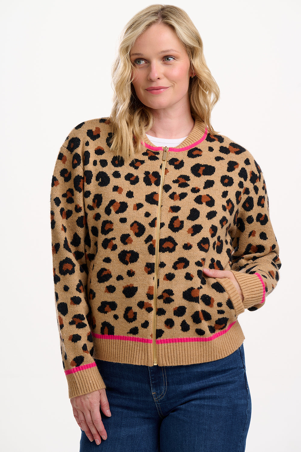 Solana Knitted Bomber | Tan & Black Natural Leopard