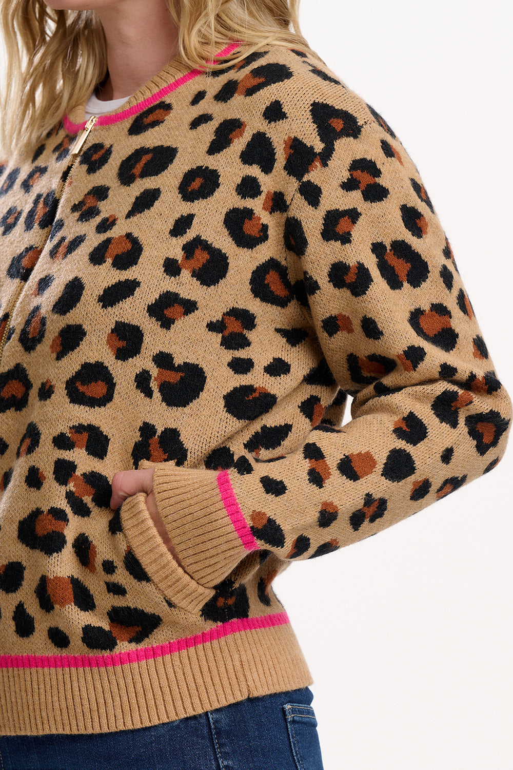 Solana Knitted Bomber | Tan & Black Natural Leopard