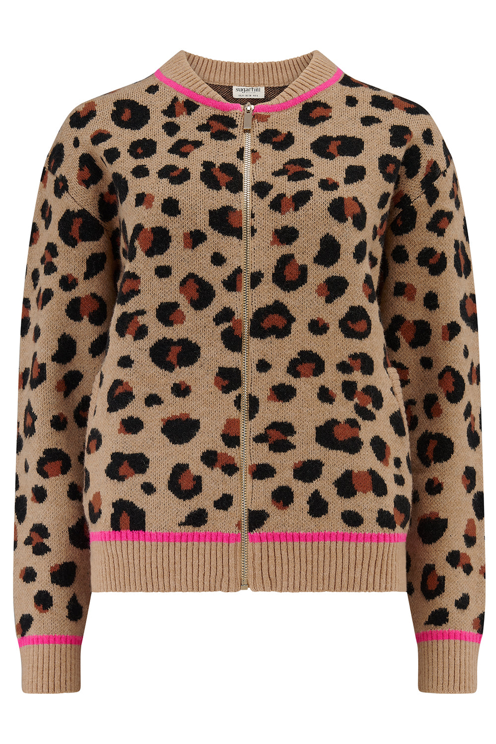 Solana Knitted Bomber | Tan & Black Natural Leopard