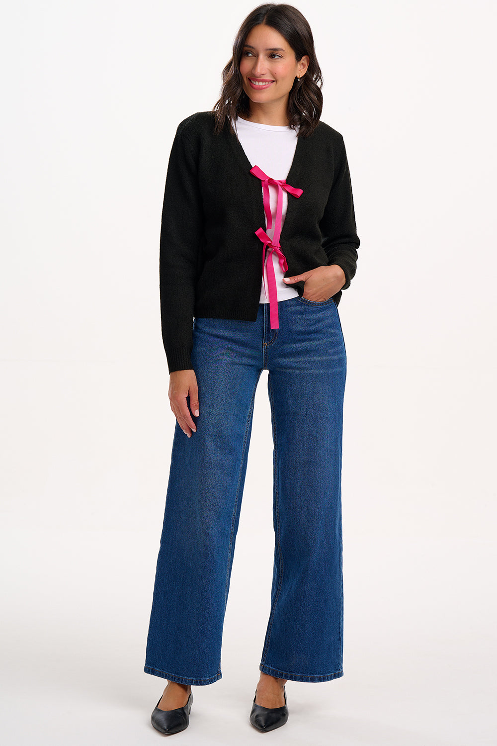 Phily Bow Cardigan | Black & Pink