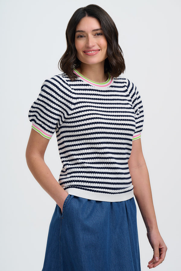 Coraline Knit Top | White/Navy Nautical Stripe