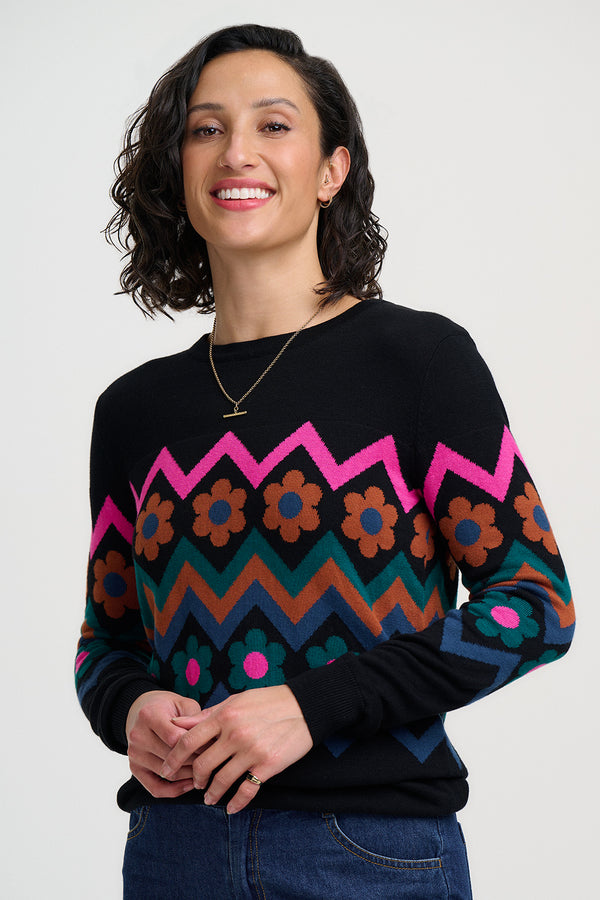 Sugarhill Brighton Rita Jumper| Black Flower Chevron
