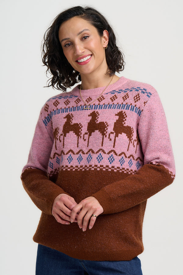 Sugarhill Brighton Devin Jumper | Pink/Brown, Folk Horses