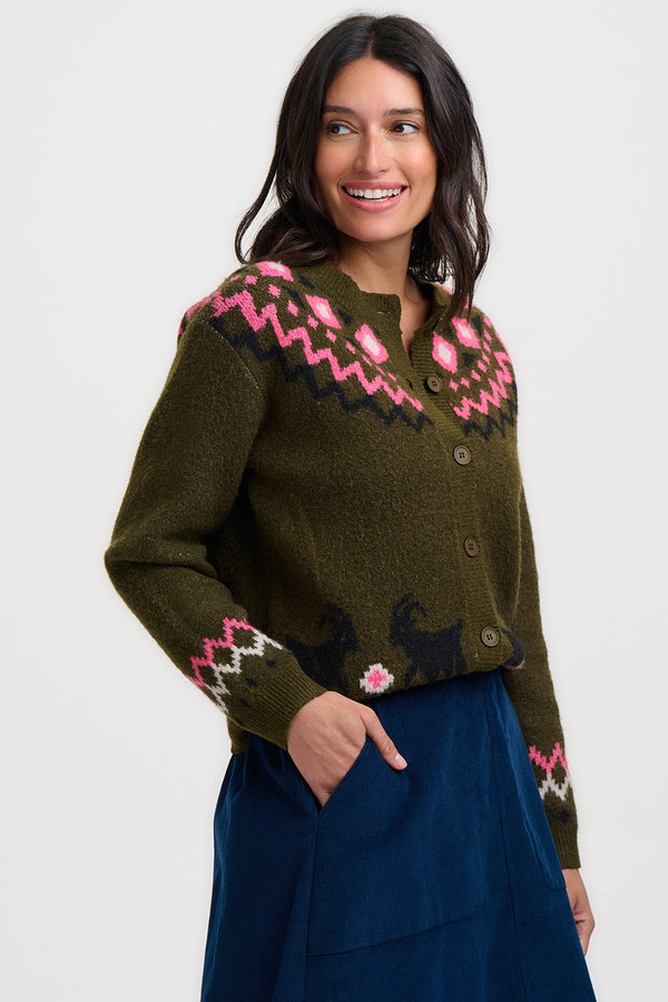 Sugarhill Brighton Olana Cardigan | Olive, Goat Meadow Fairisle