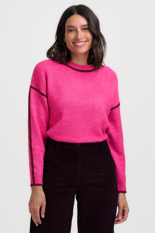 Sugarhill Brighton Rozalia Jumper | Hot Pink, Burgundy Trim