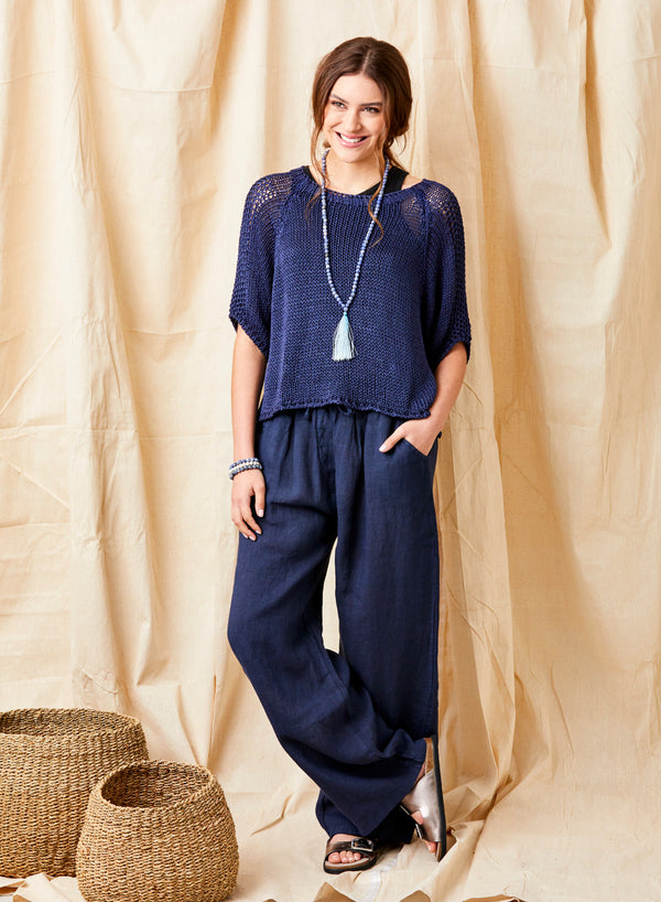 Suzy D Lauren Linen Trousers | Navy