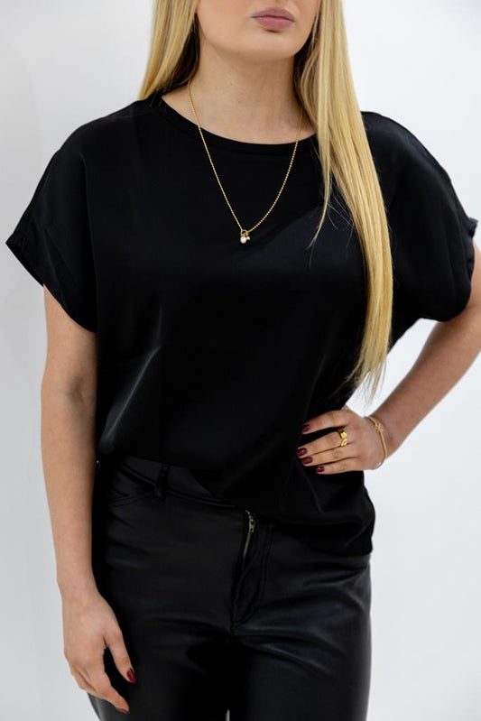 Satin Boxy Top | Black