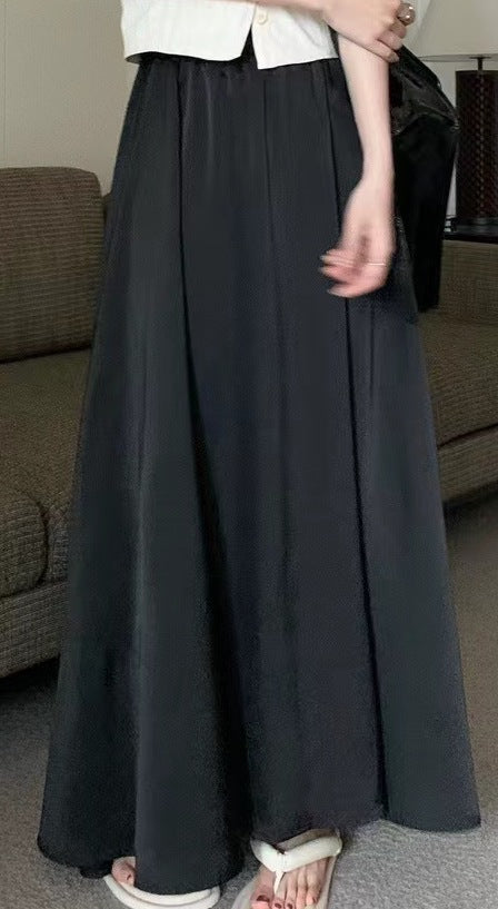 Long Length Satin Skirt in Black