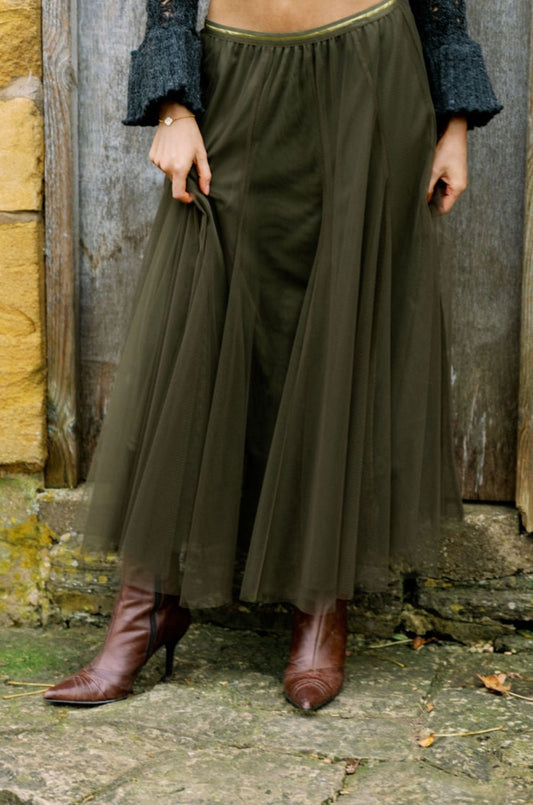 Tulle Layer Skirt in Olive