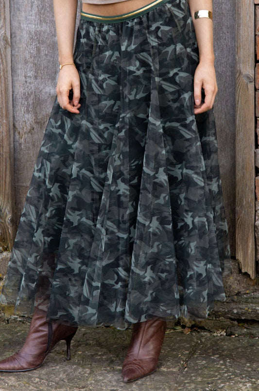 Tulle Layer Skirt | Khaki Camo Print