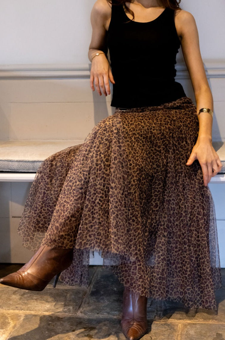 Tulle Layer Skirt | Brown Leopard Print