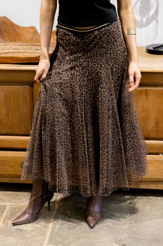 Tulle Layer Skirt in Brown Leopard Print