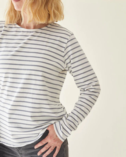 Chalk Fleur Stripe Long Sleeve t-shirt in grey and white