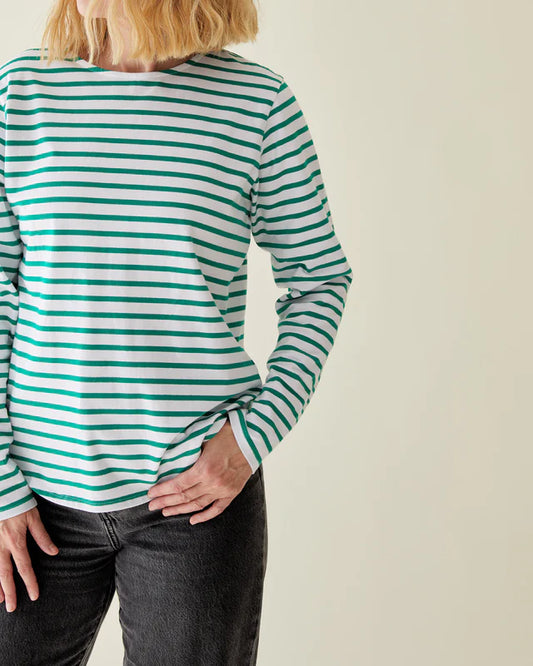 Chalk Fleur Stripe long sleeve T-Shirt in green and white
