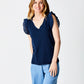 Mina Cotton Frill Sleeve Tee | Navy