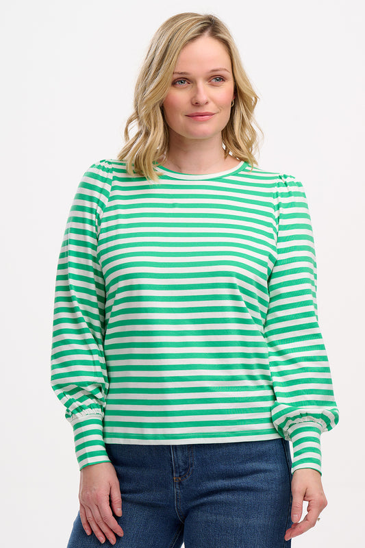 Griselda Jersey Top | Green & Off White Stripe