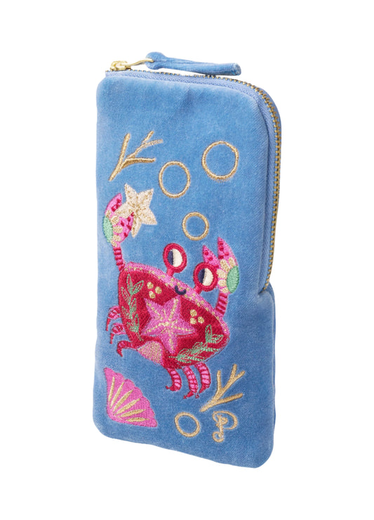 Powder Seafaring Crab Velvet Sunglasses Pouch | Cornflower