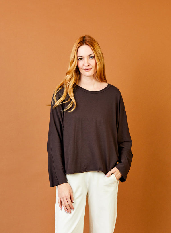 Suzy D Winsley Hi Lo Relaxed Fit Jersey  Top | Chocolate