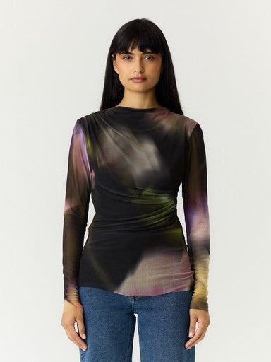 YAS Shama Long Sleeve Mesh Top | Black/Shama Print