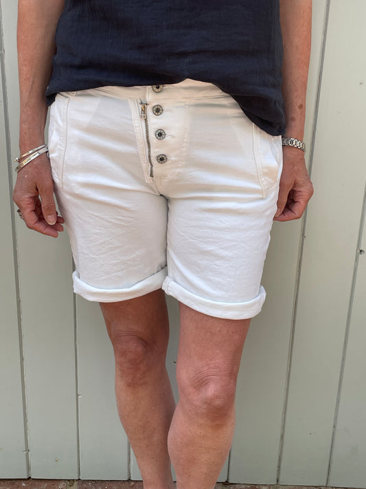 Melly & Co White 4 Button Shorts