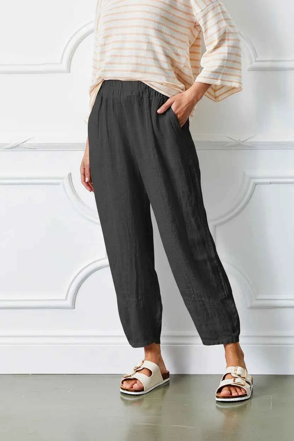 Sicily Carrot Shape Linen Pants | Antracite
