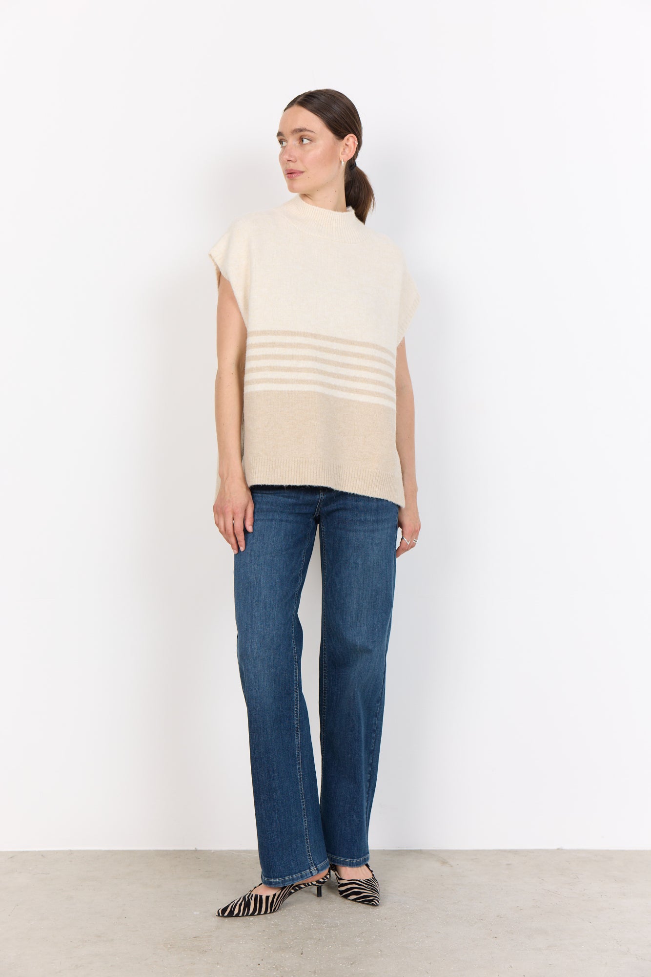 Soya Concept Selvi Sleeveless Jumper | Sand Melange