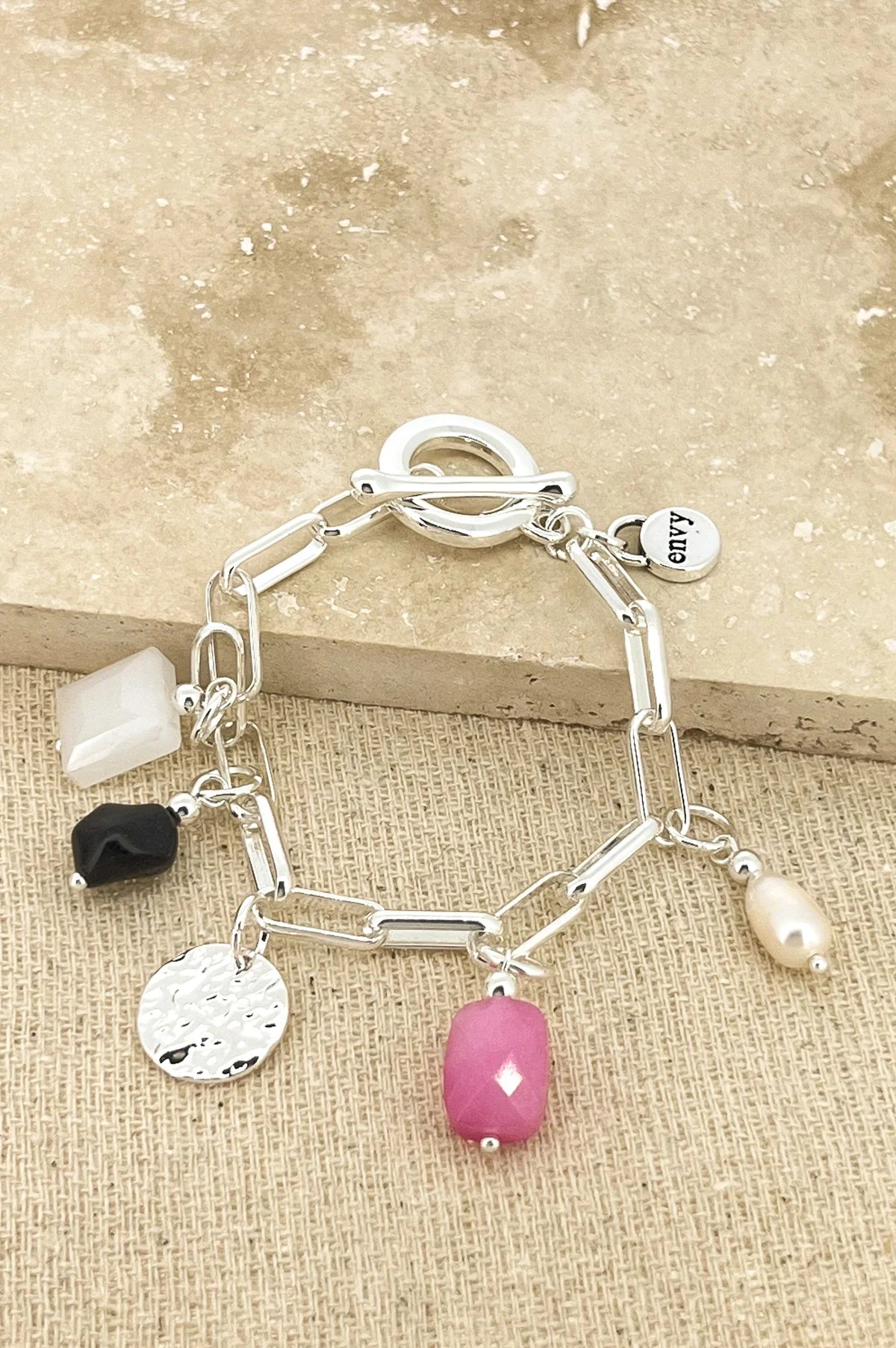 Silver bracelet with deals semi precious stones