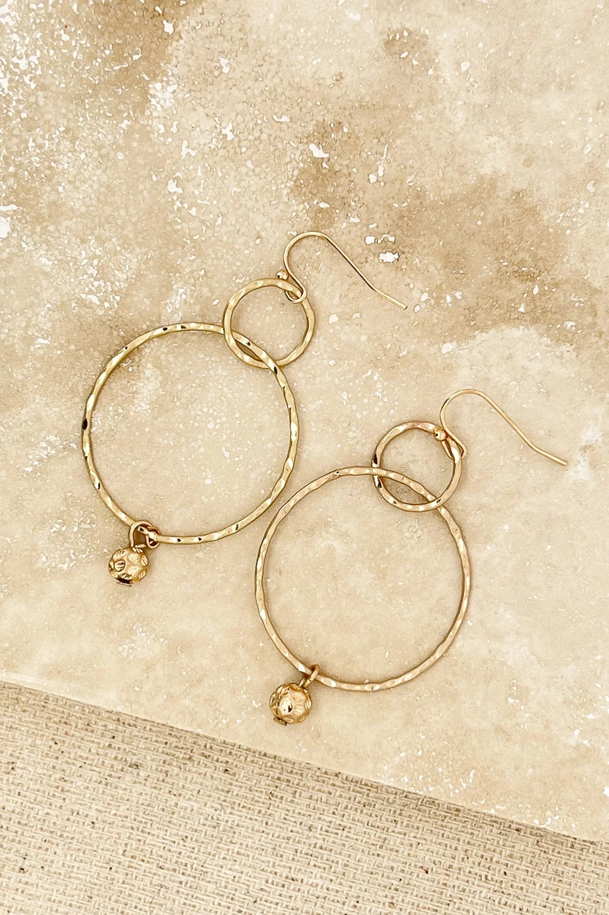 Envy Gold Double Hoop Earrings with Gold Ball Detail