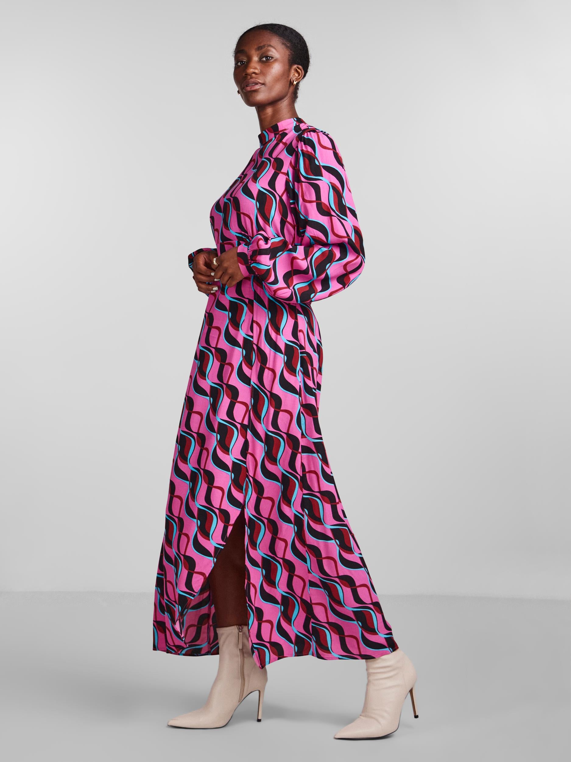 yas pleated maxi dress Y.A.S Structured Taffeta Pleated Maxi Dress in Pink