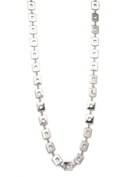Envy Long silver necklace with square detailed links
