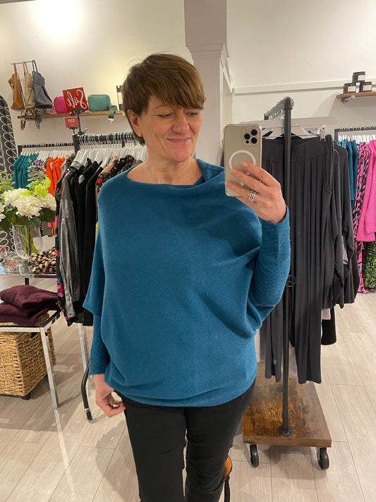Asymmetric Draped Soft Knitted Jumper | Teal
