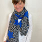 Leopard Print Scarf with Royal Blue Stars