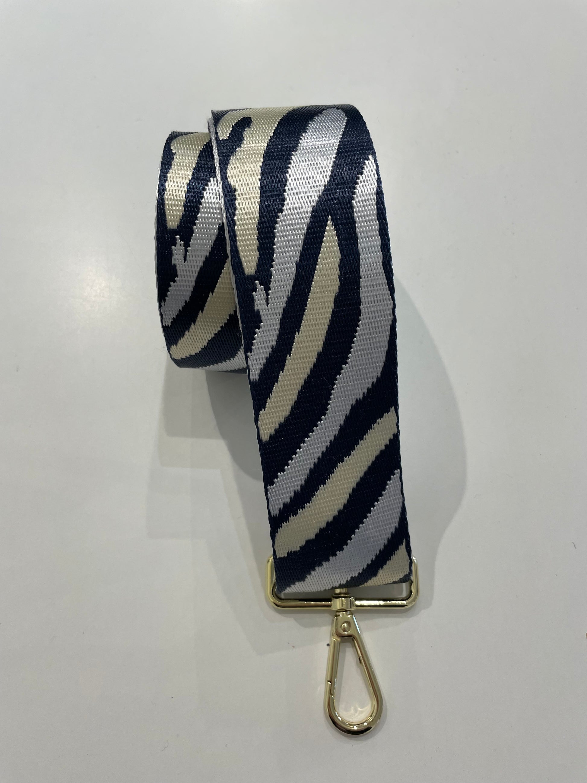 Tiger Stripe Bag Strap Navy, Pale Yellow and Grey
