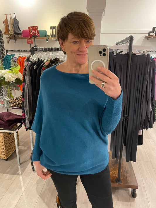 Asymmetric Draped Soft Knitted Jumper | Teal